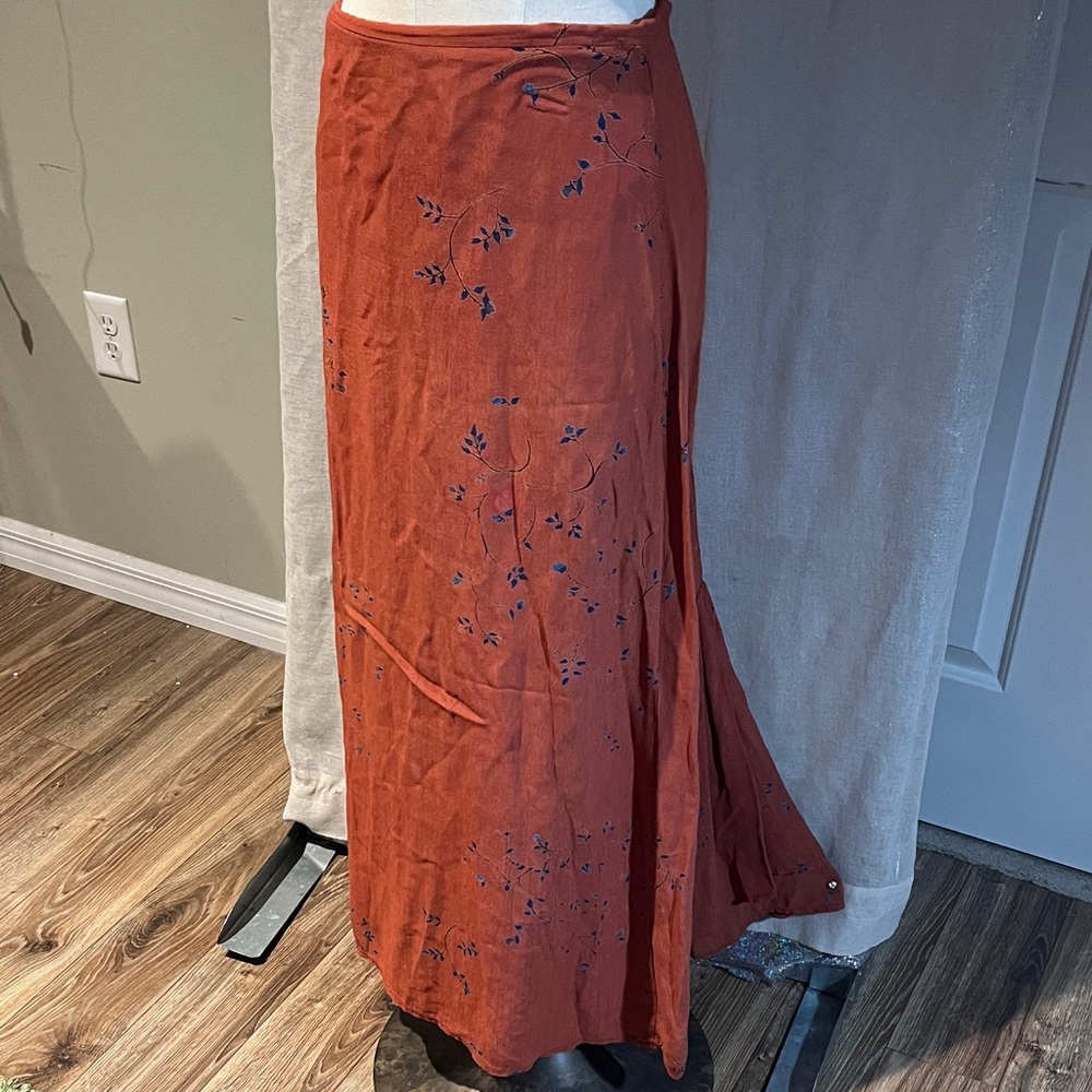 Women's Rust Orange Embroidered Maxi Skirt